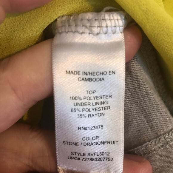 SOFIA VERGARA X-Small Yellow Gray Open Back Blouse Top Shirt Semi-Sheer Stone - Picture 3 of 5